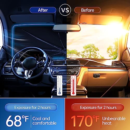 2026 Windshield Sun Shade Umbrella, Foldable Car Umbrella Sunshade with UV Block Car Front Window (Heat Insulation Protection) for Auto Windshield Covers Blackout Trucks Cars (Large)