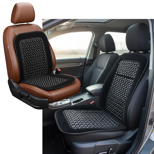 Natural Wood Beaded Car Seat Cover with Plush Velvet Trim – Massaging Cooling Cushion for Car, Truck, SUV, or Office Chair – Universal Fit, Breathable, Comfortable, Relieves Back Pain, Easy to Install