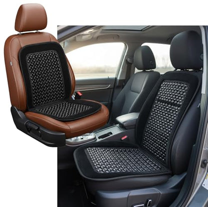 Natural Wood Beaded Car Seat Cover with Plush Velvet Trim – Massaging Cooling Cushion for Car, Truck, SUV, or Office Chair – Universal Fit, Breathable, Comfortable, Relieves Back Pain, Easy to Install