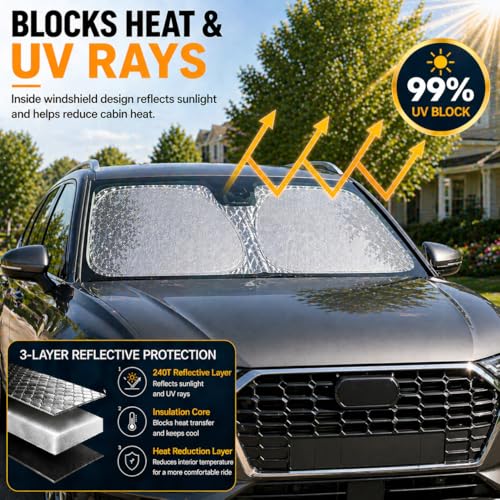Audi Q3 Q4 Q5 Windshield Sun Shade, Custom Fit Foldable Front Window Sunshade Protector, Blocks UV Rays and Reduces Heat, Fits 2019–2026 Models - size: for Q3 Q4 Q5 2009-2025