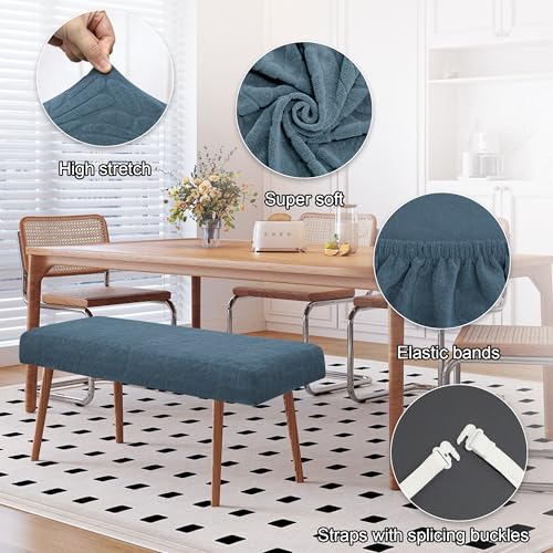 Stretch Bench Cover, Seat Covers, Bench Cushions Cover, Printed Seat Protector, Washable Slipcover, Rectangle for Dining Room, Living Room, Kitchen (Leaf Blue) - color: Leaf Blue