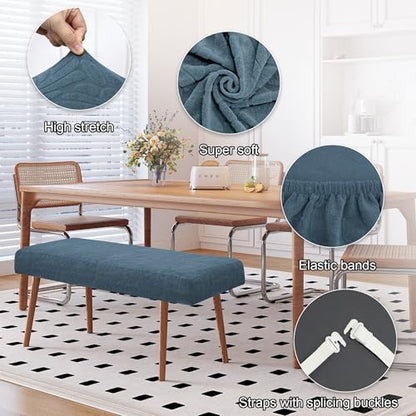 Stretch Bench Cover, Seat Covers, Bench Cushions Cover, Printed Seat Protector, Washable Slipcover, Rectangle for Dining Room, Living Room, Kitchen (Leaf Blue) - color: Leaf Blue