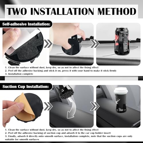 2PCS Car Cup Holder Inserts,2-in-1 Self-Adhesive & Suction Cup Car Cupholder Insert with Adaptive Clamping Arms,Universal Cups Holder Expander for Most Cars/Trucks/SUVs