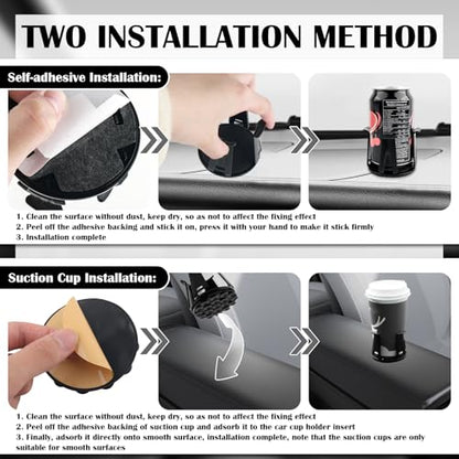 2PCS Car Cup Holder Inserts,2-in-1 Self-Adhesive & Suction Cup Car Cupholder Insert with Adaptive Clamping Arms,Universal Cups Holder Expander for Most Cars/Trucks/SUVs
