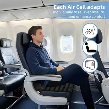 Travel Cushion - 3D Inflatable Pressure Relief Airplane Seat Cushion for Long Flights, Sciatica & Tailbone Pain Relief, Portable Foldable for Car, Office, Wheelchair