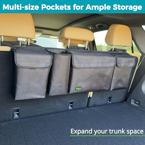 PIDO Hanging Trunk Organizer, Backseat Trunk Organizer for SUV, Hanging Car Storage Bag with Large Pockets for Sedan, Truck, Van, Upgraded Premium 1680D Oxford, Space Saving Car Interior Accessory