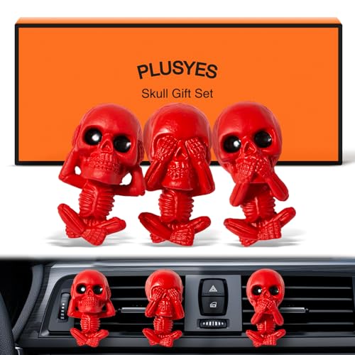 Skull Car Air Freshener Vent Clips, Goth Decor Interior, Gothic Halloween Cool Decoration Horror Skeleton Dashboard Accessories Spooky, Cute Funny Gifts for Men Women