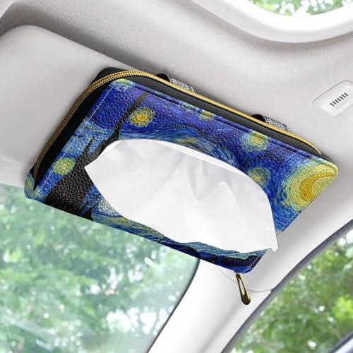 Sturdy PU Leather Visor Tissue Holder Car Sun Visor Tissue Box Holder Leather Napkin Holder Starry Night - color: Starry Night