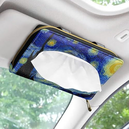 Sturdy PU Leather Visor Tissue Holder Car Sun Visor Tissue Box Holder Leather Napkin Holder Starry Night - color: Starry Night