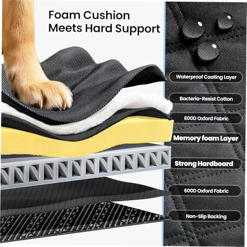 REEVAA 2.0 Hard Bottom Back Seat Extender for Heavy-Duty Dogs, Dog Truck Seat Cover with Cushion Sponge, Waterproof Dog Hammock with Mesh Window for Car, Universal Fit for Crew Cab Truck/SUV, XL Black - size: XL- Full-Size Trucks, SUVs