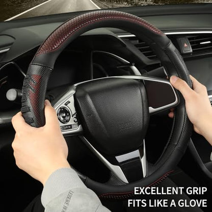 D Shaped Steering Wheel Cover Great Grip with 3D Honeycomb Hole, Anti-Slip Sporty Design, Small 13.5-14 inch(Black with Burgundy) - color: Black with Burgundy, size: D Shaped-Small[13.5''-14'']