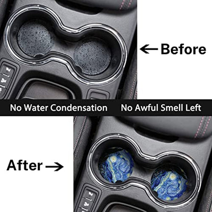 Car Coasters for Drinks Absorbent, 2 Pack Cup Holders, 2.56" Ceramic Stone & Non-Scratch Cork Base Coasters Cupholder, Auto Accessories for Women & Men Abstract Oil Painting