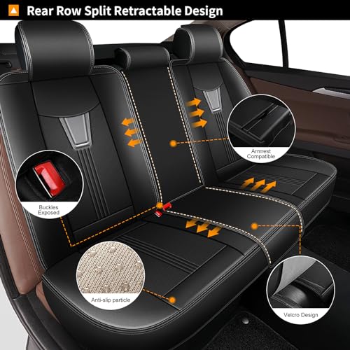 AOMSAZTO Seat Covers Full Set 5 Seats Custom Fit for Honda Ridgeline 2006-2014 & 2024-2025: Seat Cover Leather Breathable Waterproof Compatible Airbag (Black&Gray) - color: #092 Black&Gray, size: 2006-2014&2024-2025-5 seat covers full set