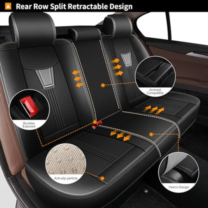 AOMSAZTO Seat Covers Full Set 5 Seats Custom Fit for Honda Ridgeline 2006-2014 & 2024-2025: Seat Cover Leather Breathable Waterproof Compatible Airbag (Black&Gray) - color: #092 Black&Gray, size: 2006-2014&2024-2025-5 seat covers full set