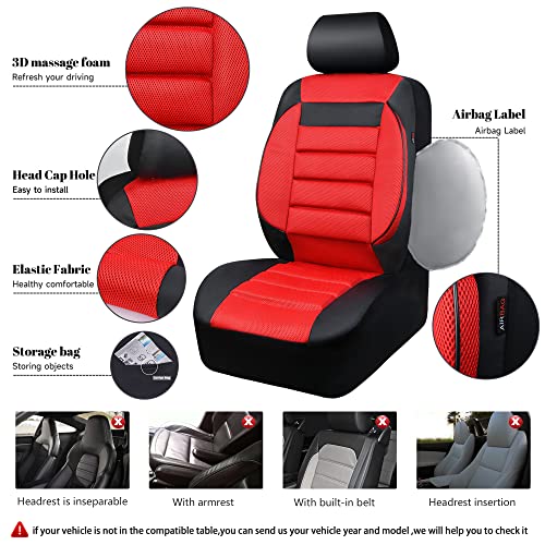 CAR PASS Leather 3D Foam Back Support Car Seat Covers Full Set Air Mesh Automotive Seat Covers, All Season Car Seat Cover Fit Automotive,SUV,Sedan,Van, Airbag Compatible Elegance (Black and Red) - color: Black and Red