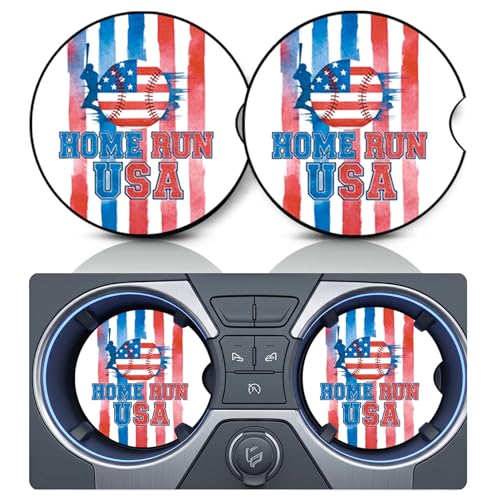 2PCS Baseball American Flag Car Cup Holder Coasters,Cars Coasters for Cup Holders,Anti Slip Rubber Mat with Finger Slot,Baseball Car Accessories Interior Decor, American Flag Gifts - color: Baseball Flag