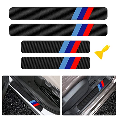 4 Pcs Tri-Color 3 Color Door Sill Protector Stickers, Universal Size Door Entry Guard Scuff Plate Stickers for Vehicle Truck SUV. (Tri-Color) - color: Black-Tri-Color