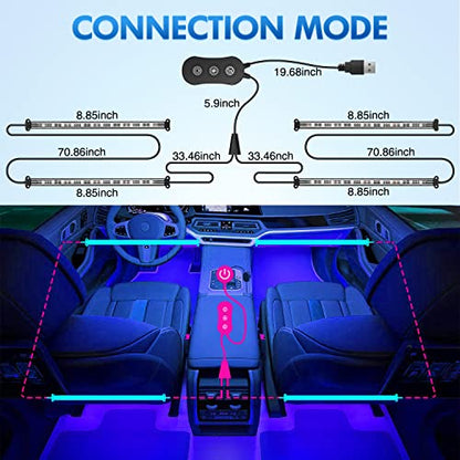 Nilight 4PCS USB Interior Car Lights 48 LEDs RGB LED Strips Lights with App Control Music Sound Active Mode Under Dash Footwell Ambient Lights 2 Line Design for Car Truck ATV UTV, 2 Years Warranty - color: 4PCS USB Interior Lights-APP
