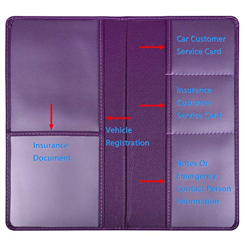 Wisdompro Car Document Holder Organiser, PU Leather Vehicle Insurance and Registration Holders Wallet Case for ID Card, Driving Licence, Key Contact Information Cards - color: Purple