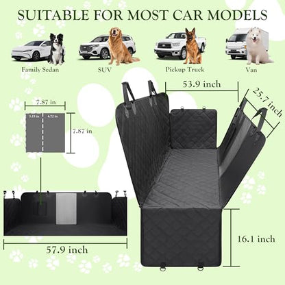 100% Waterproof Dog Car Seat Cover, 600D Oxford Hammock Full Coverage Back Seat Protector, Anti-Slip Bottom with Mesh Window & Storage Pocket, 100% Heavy Duty for Cars SUVs Trucks