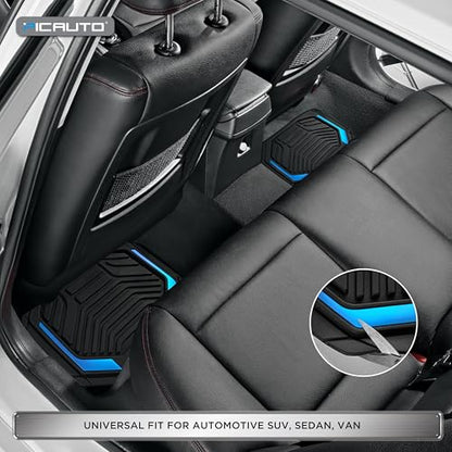 PIC AUTO Heavy Duty Rubber Floor Mats, Blue Aluminum Film Car Mats Set, Front and Rear Car Mats with Anti-Slip Backing, All Weather Protection, Trim-to-Fit for Automotive SUV, Sedan, Van