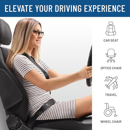 Everlasting Comfort Car Seat Cushion for Driving - Wedge Car Cushion for Office, Travel, Gaming Chair Memory Foam Driver Booster for Short People, Non-Slip, Washable Cover, Back & Sciatica Relief