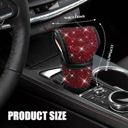 Bling Auto Gear Shift Knob Cover, Car Shifter Cover, Sparkly Crystal Rhinestones Gear Shift Knob Cover for Women Girls, PU Leather Shift Gear Cover with Bling Accessories Fit Cars (Red) - color: Red