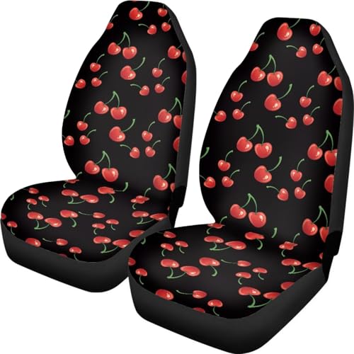 Cherry Car Seat Covers Front Pair,Fruit Print Breathable Automotive Front Seat Covers for Comfortable Driving,Universal Auto Interior Fit for Most Kinds of Vehicles,SUV,Sedans - color: Cherry