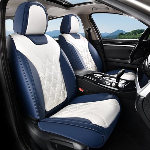 Coverado Car Seat Covers, Front Covers for Cars, Car Seat Cover Front Seats, Car Seat Protector Waterproof, Leather Car Seat Cushion, Universal Interior Covers Seat Protectors for Most Cars - color: 8918-Blue-White, size: Front Pair