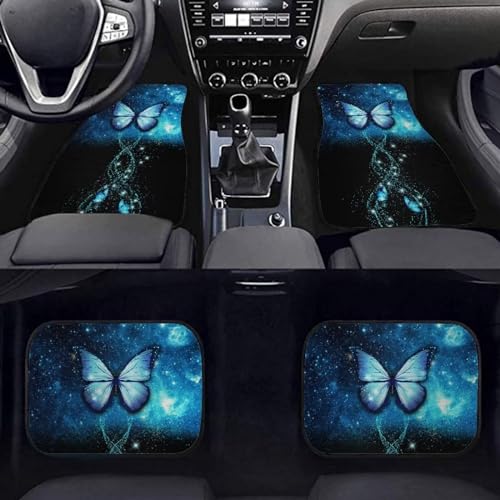 Car Floor Mat Set of 4, Blue Galaxy Butterfly Car Front Back Floor Mats for SUV Truck Van,Dust Proof Car Carpet for Women,Auto Interior Accessory - color: Blue Galaxy Butterfly