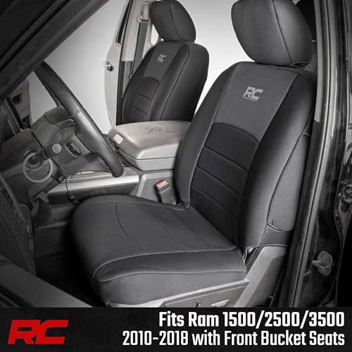Rough Country Neoprene Front Seat Covers for Ram 1500 (2009-2018) & 2500 (2010-2018) - Waterproof & UV Resistant, Foam Padded, Front Seat Cover Set