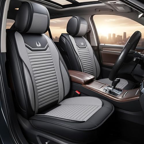 Car Seat Covers Full Set Premium Waterproof Faux Leather Cushion Universal Accessories Fit SUV Truck Sedan Automotive Vehicle Auto Interior Protector (OS-008 Gray)