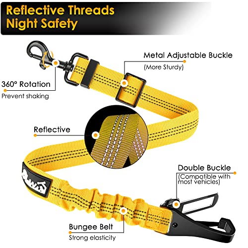 SlowTon Dog Harness, Adjustable Dog Seatbelt, 2 in 1 Latch Bar Attachment, Reflective Nylon Belt Tether, Yellow, 27.55in - color: Yellow