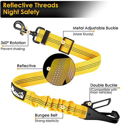 SlowTon Dog Harness, Adjustable Dog Seatbelt, 2 in 1 Latch Bar Attachment, Reflective Nylon Belt Tether, Yellow, 27.55in - color: Yellow