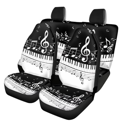FUSURIRE Black Piano Key Print Car Seat Covers Full Set for Women Heavy Duty Auromotive Decoration Car Seat Protector 4 Piece Universal Truck Sedan Vans Car Accessories - color: Black Piano Key Print