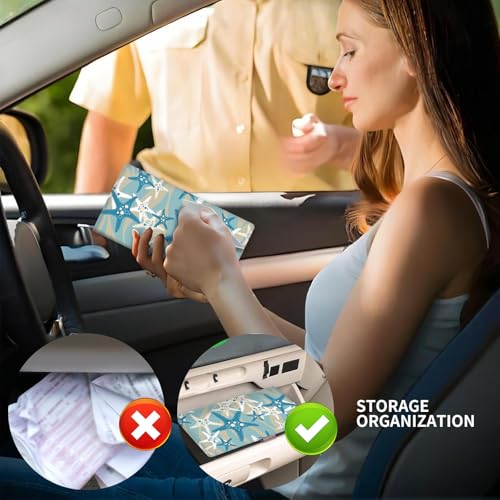 Leather Car Registration and Insurance Card Holder, Cute Car Accessories Vehicle Glove Box Car Organizer for Documents, Cards, License Cute Blue Beach Starfish - color: Cute Blue Beach Starfish