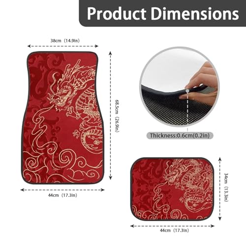 Car Floor Mats Full Set 4 Pcs, Red Dragon Automotive Floor Pads, All Weather Floor Carpet Full Set, Easy to Clean, Universal Fits SUV Van Sedan - color: Red Dragon