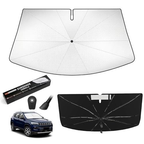 Windshield Sun Shade Umbrella for Jeep Compass 2017-2026, Upgraded Bendable Handle for Dashboard Protection, 10-Rib Ice Crystal Coating Sunshade for UV & Heat Block Accessories - size: For Jeep Compass 2017+
