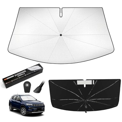 Windshield Sun Shade Umbrella for Jeep Compass 2017-2026, Upgraded Bendable Handle for Dashboard Protection, 10-Rib Ice Crystal Coating Sunshade for UV & Heat Block Accessories - size: For Jeep Compass 2017+