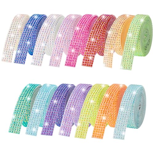 15-Yard Bedazzling Strips, 5-Rows 16-Roll Rhinestone Ribbon Self Adhesive, 15 Colors Bedazzling Kit, Rhinestones for Crafting, Rhinestone Strips for DIY Craft, 0.45inch Width,3 - color: 5 Rows 15 Colors-1