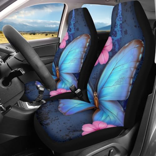 Pehede Car Seat Cover Blue Glowing Butterfly Front for Cars, Easy to Install Cover Set, Accessories Auto Trucks Van SUV,2 Packs - color: Multi04