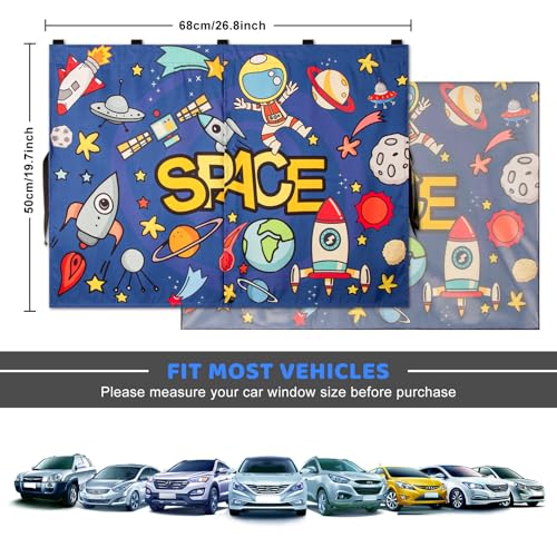 Car Sun Shade Side Window, 2pcs Magnetic Double Layer Car Window Shades for Privacy Full Covers/Half Shade Options Cute Space Pattern Side Window Curtains for Kids - color: Blue Space