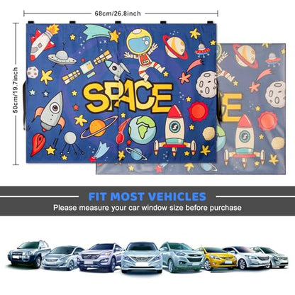 Car Sun Shade Side Window, 2pcs Magnetic Double Layer Car Window Shades for Privacy Full Covers/Half Shade Options Cute Space Pattern Side Window Curtains for Kids - color: Blue Space