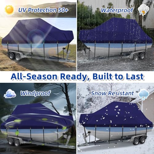 Marine Grade Waterproof Center Console Boat Cover with T Top Roof, Tear Resistant Trailerable Storage Covers, All-Weather Protection T-Top Boat Cover 20-22 ft, Beam Width Up to 106", Navy - color: Navy, size: 20'-22' Long (Beam Width Up to 106")