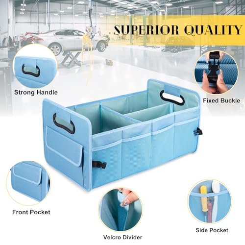 Car Trunk Organizer, Car Organizers and Storage Collapsible Multi Compartment Container Box, Adjustable Car Accessories for SUV Sedan Truck, Standard Size, Light Blue - color: Light Blue, size: Standard
