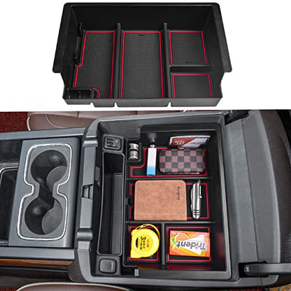 Full coverage Center Console Organizer Compatible with 2014-2018 GMC Sierra 1500 /Chevy Silverado 1500 Accessories 2015-2020 Yukon XL/Tahoe Suburban Insert Armrest Storage ABS Plastic, Red - color: red