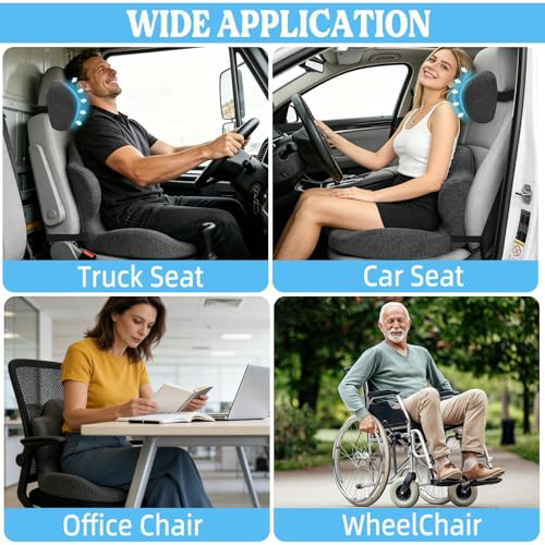 3-in-1 Memory Foam Seat Cushion & Headrest Pillow with Lumbar Support L-Shaped Ergonomic Driver Seat Cushions Design for Sciatica and Tailbone Pain Relief Comfort for Car,Truck,Chair - size: 19''x16.14''x13.18''