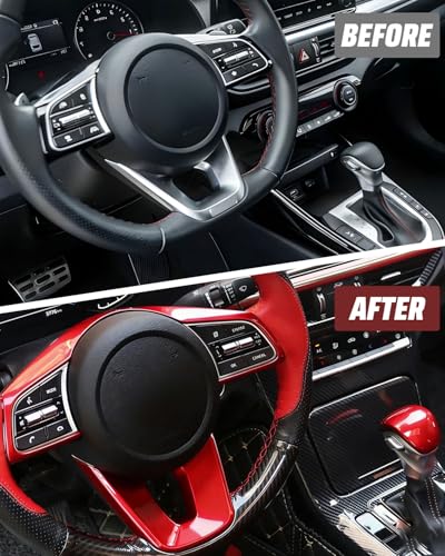 Steering Wheel Gear Shift Cover Fit for Kia Forte Cerato K3 2019 2020 2021 2022 2023 2024, Red ABS Interior Decoration
