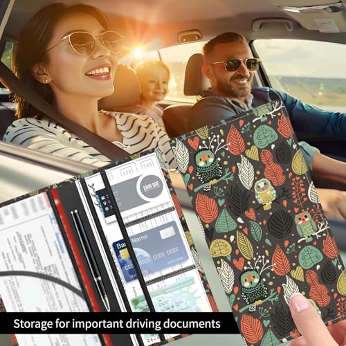 Premium Car Registration and Insurance Card Holder, Cute PU Leather Car Document Holder, Vehicle Glove Box Car Organizer with Magnetic Closure for Driver License, Cards Cute Owls - color: Cute Owls