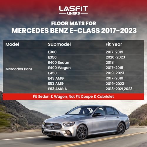 LASFIT Floor Mats for Mercedes Benz E Class 2017-2023 E300 / E350 / E400 / E450/ E43 AMG / E53 AMG / E63 AMG S (Fit Sedan & Wagon Only), All Weather TPE Floor Liners for E Class, 1st & 2nd Row - size: For Benz E Class 2017-2023 Sedan & Wagon